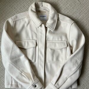 Old Navy Shacket Small Cream Ivory Button Up Jacket cropped Polyester